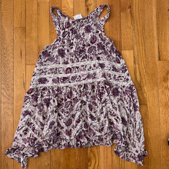 Free People Purple Trapeze Tank Dress Floral Chemise Size XS Oversized Tunic - Picture 7 of 7